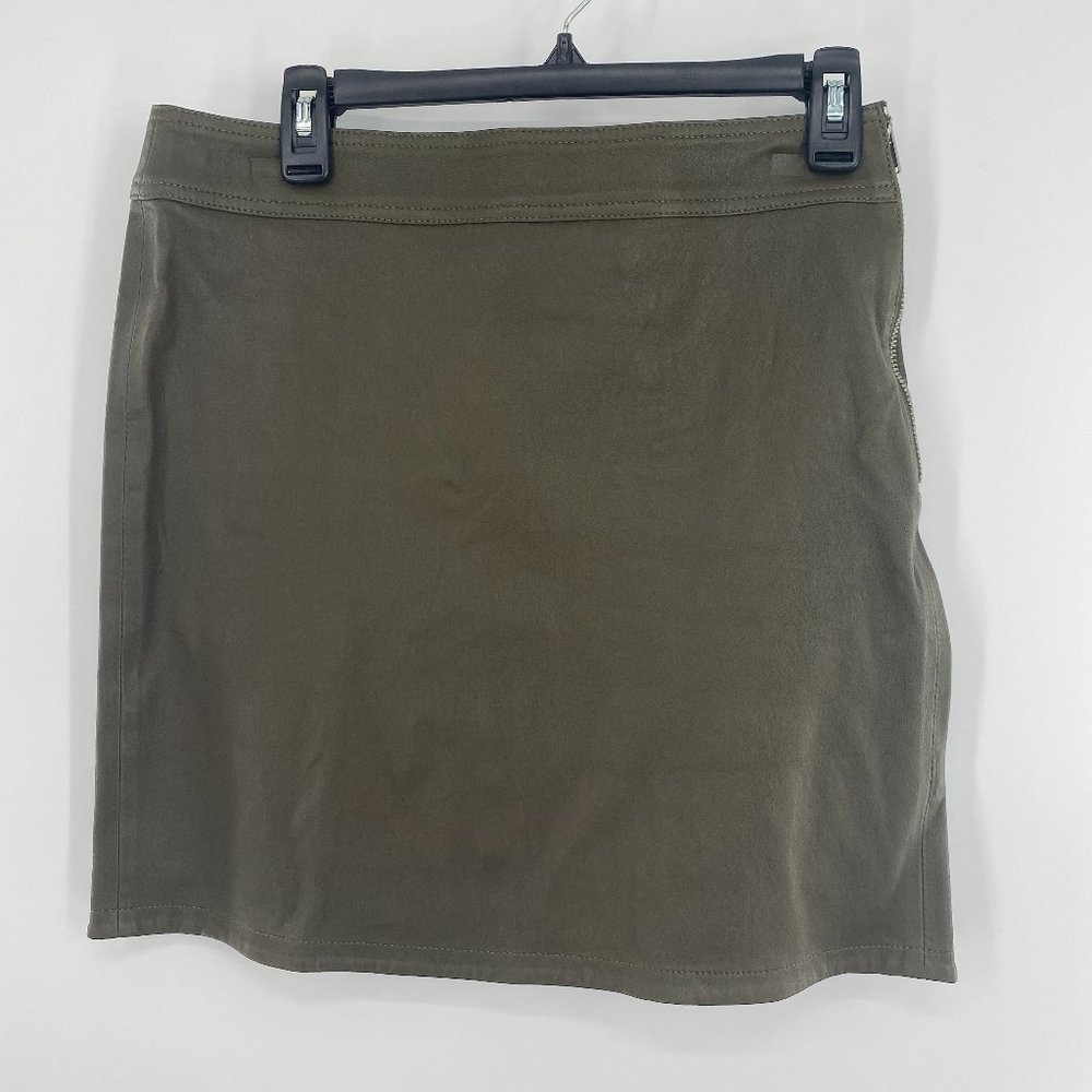 Helmut Lang NWT Olive Green Lamb Leather Fitted Mini Skirt Side Zip 8 New - Picture 2 of 9